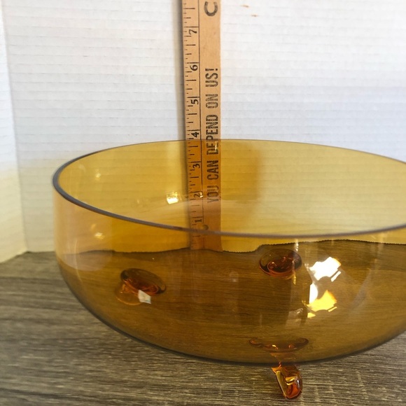 Handblown Amber Art Glass Bowl with Feet - Picture 11 of 11